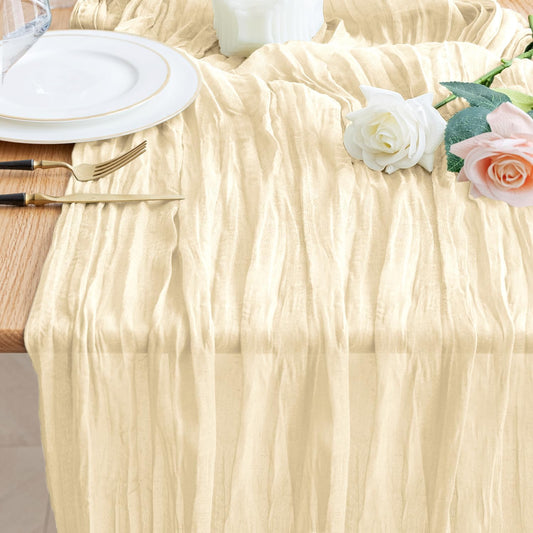 Wokceer Cheesecloth Table Runner Beige 10FT Boho Christmas Gauze Cheese Cloth Table Runner for Party Easter Rustic Sheer Table Runners for Baby Bridal Shower Wedding Table Decor