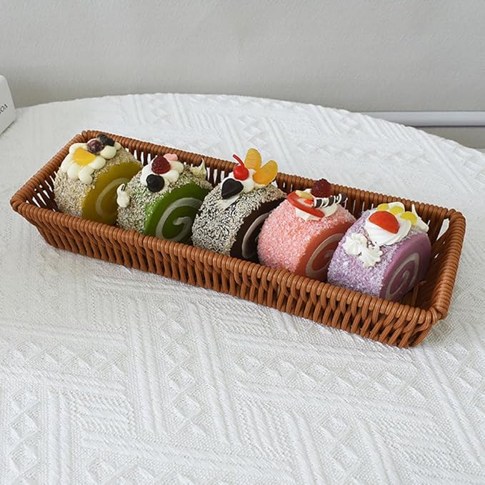 RT&BS Handwoven Utensil Basket, Artisan Mini Bread Basket, Flatware Storage Narrow Baskets for Farmhouse Kitchen, Rustic Dining Table Decor (3pcs, Rectangle)