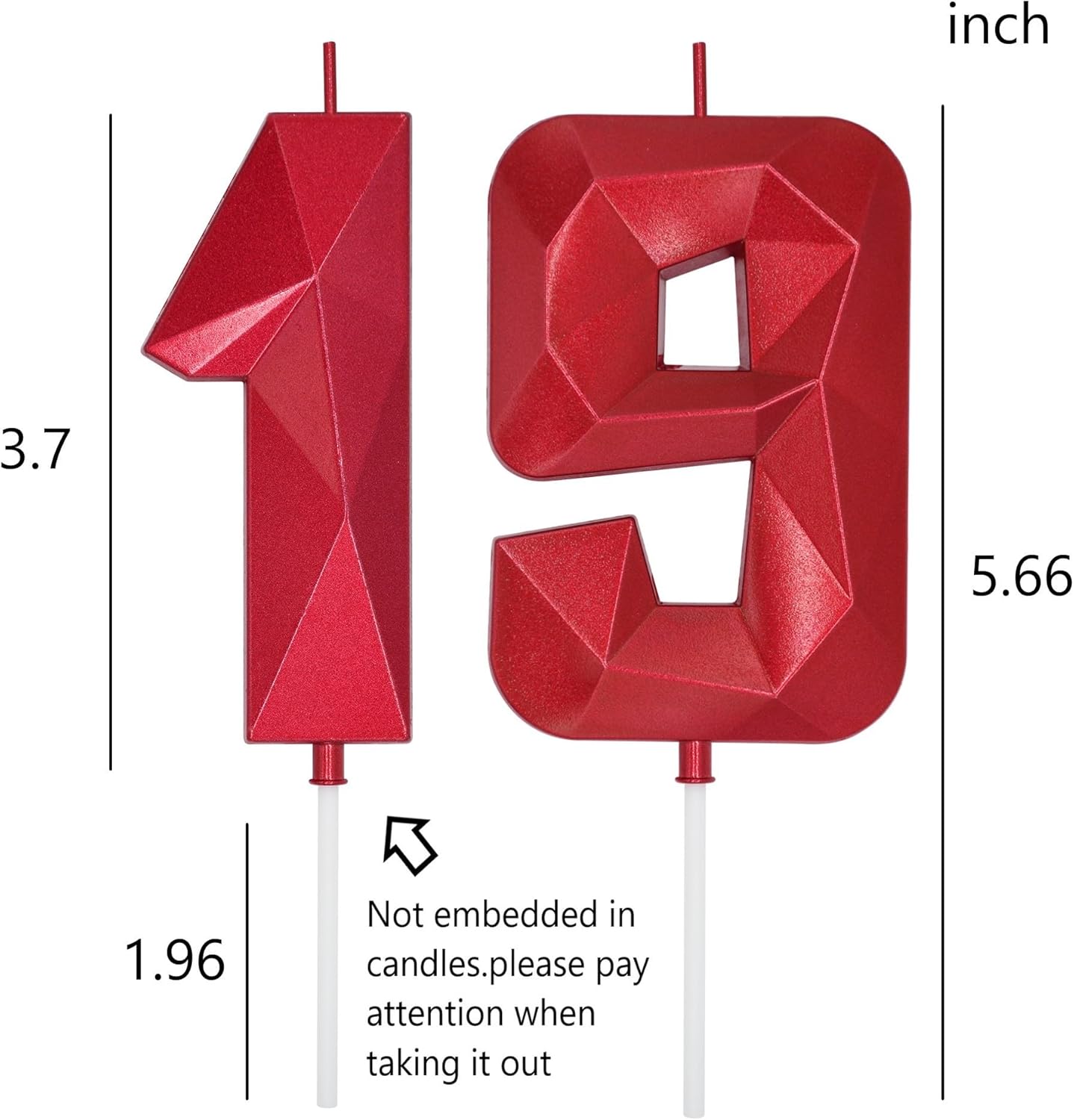 DERVENTA Birthday Candles Big Numbers 3D Red 3.7 inch Party Cake Topper 1 Piece (Number 19 Red)