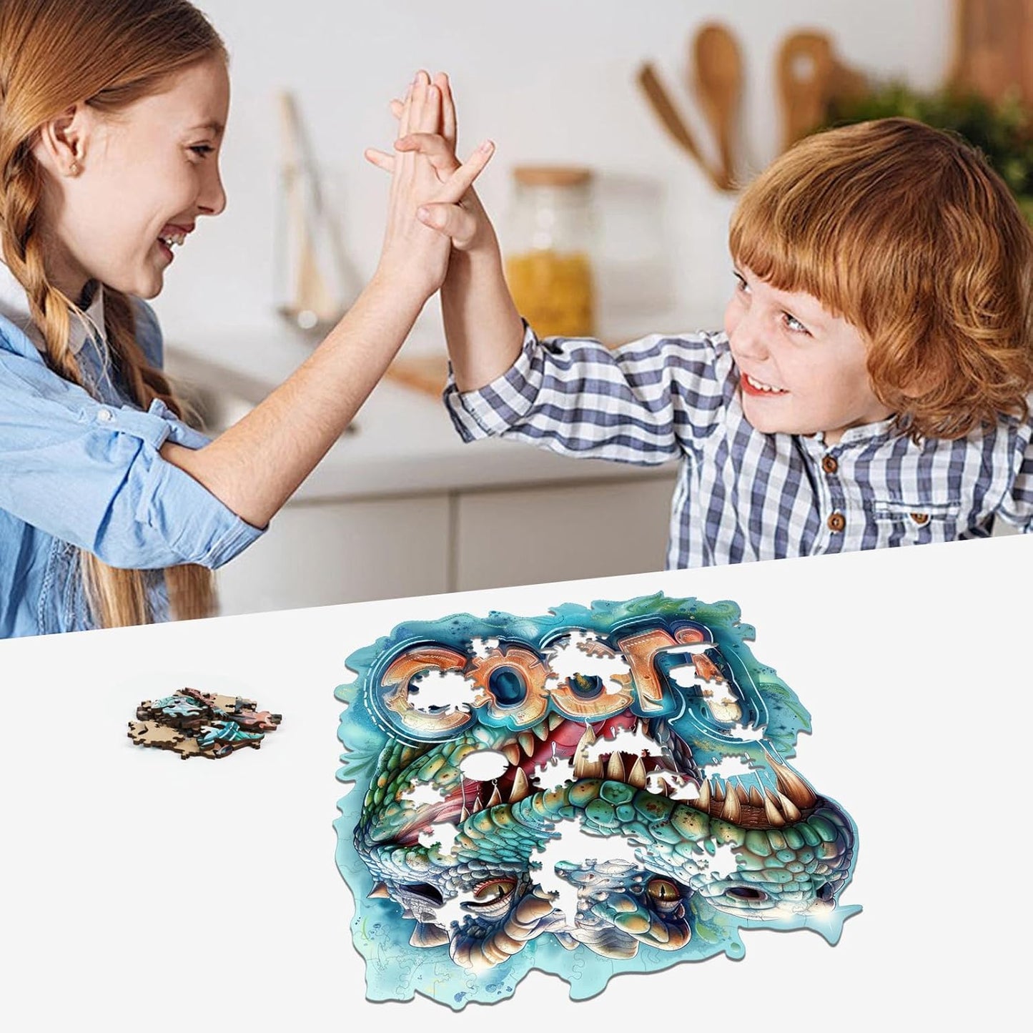 Reouinty Wooden Puzzles for Adults, Cool Crocodile Jigsaw Puzzles 200 Pieces Animal Unique Shaped Wood Cut Puzzle Gifts for Adults and Kids, Family Puzzle Games