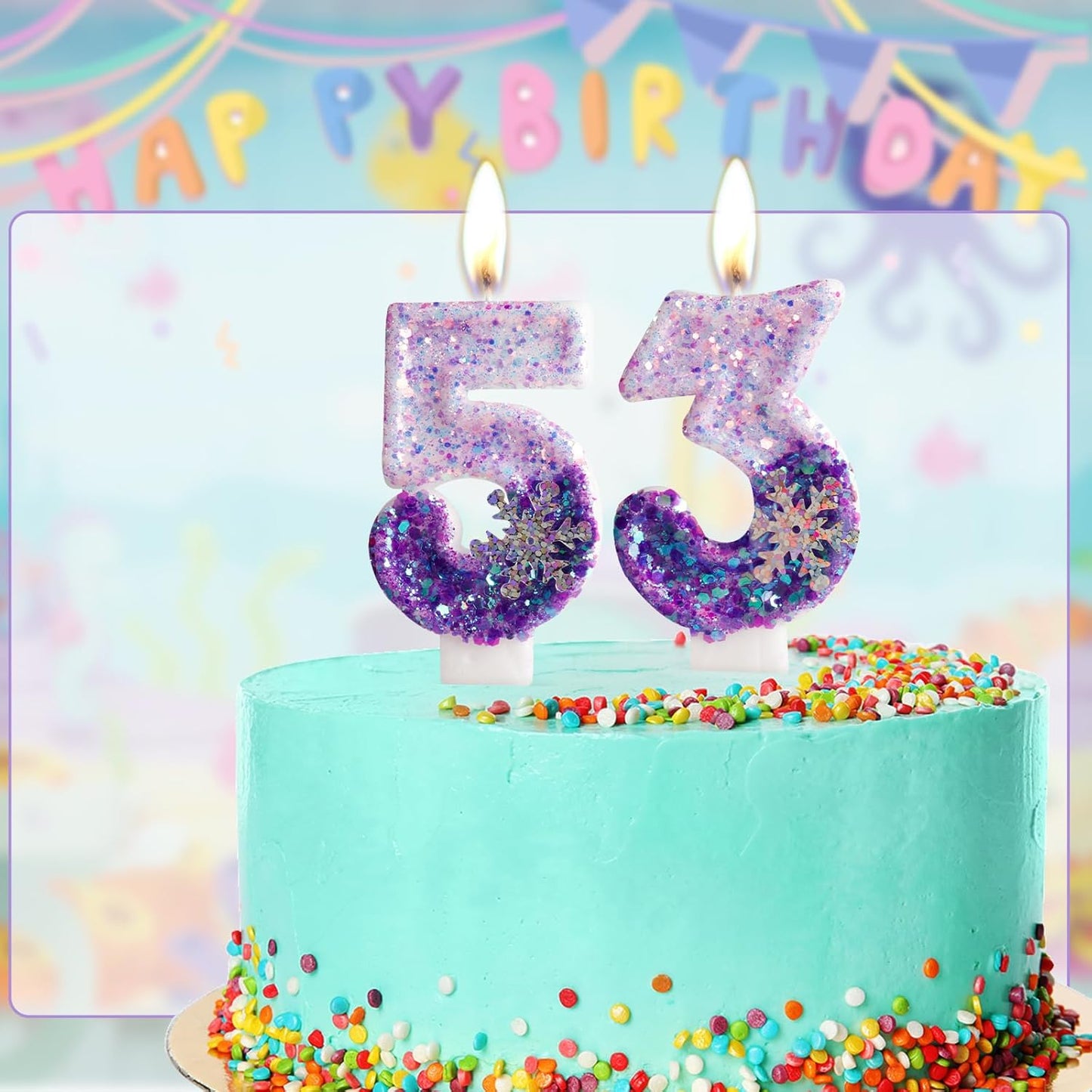 Purple White Frozen Birthday Candles, Sparkler Number 5th Birthday Candle for Party Supplies, Snow Winter Frozen Birthday Party Decorations, Number 5 Cake Toppers Decorations