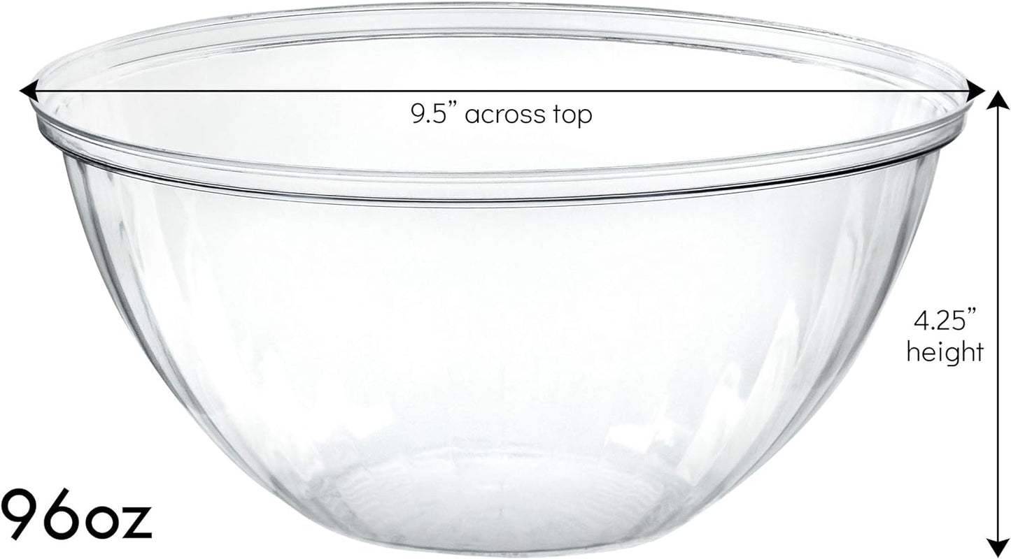 PLASTICPRO Disposable 96 Ounce Round Crystal Clear Plastic Serving Bowls, Party Snack or Salad Bowl, Chip Bowls, Snack Bowls, Candy Dish, Salad Container Pack of 8