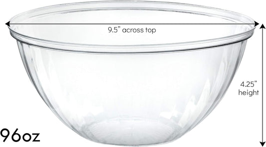 PLASTICPRO Disposable 96 Ounce Round Crystal Clear Plastic Serving Bowls, Party Snack or Salad Bowl, Chip Bowls, Snack Bowls, Candy Dish, Salad Container Pack of 8