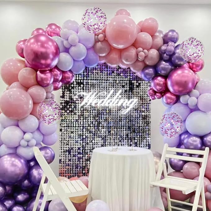 Pink Purple Balloon Garland Arch Kit, 167Pcs Latex Balloons Different Sizes 18 12 10 5 inch for Girl Women Princess Birthday Bridal Baby Shower Party Decoration