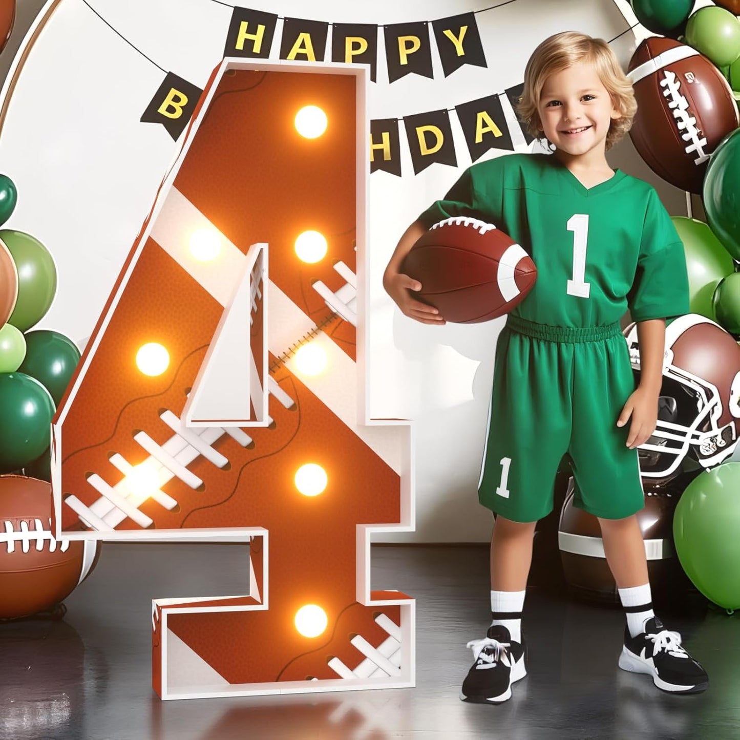 Football 4th-Birthday Decorations Marquee Numbers: Superbowl 3FT Large Light up Number Sign 4 Four Year Down Four Years Old Party Decoration Big Balloon Numbers Decor for Boys and Girls