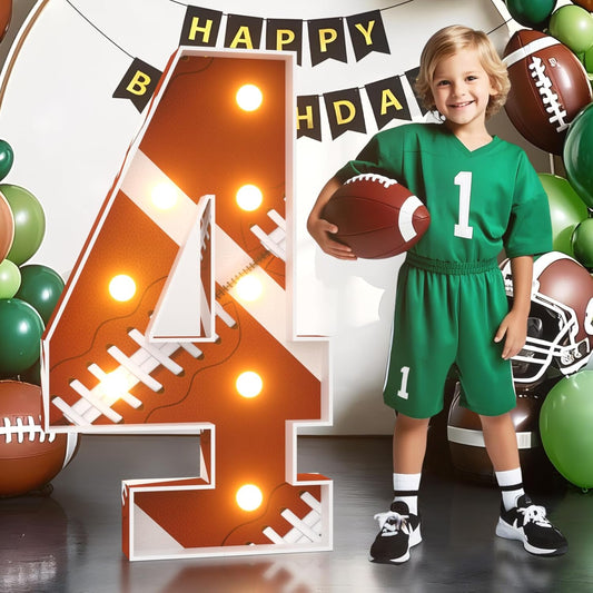 Football 4th-Birthday Decorations Marquee Numbers: Superbowl 3FT Large Light up Number Sign 4 Four Year Down Four Years Old Party Decoration Big Balloon Numbers Decor for Boys and Girls