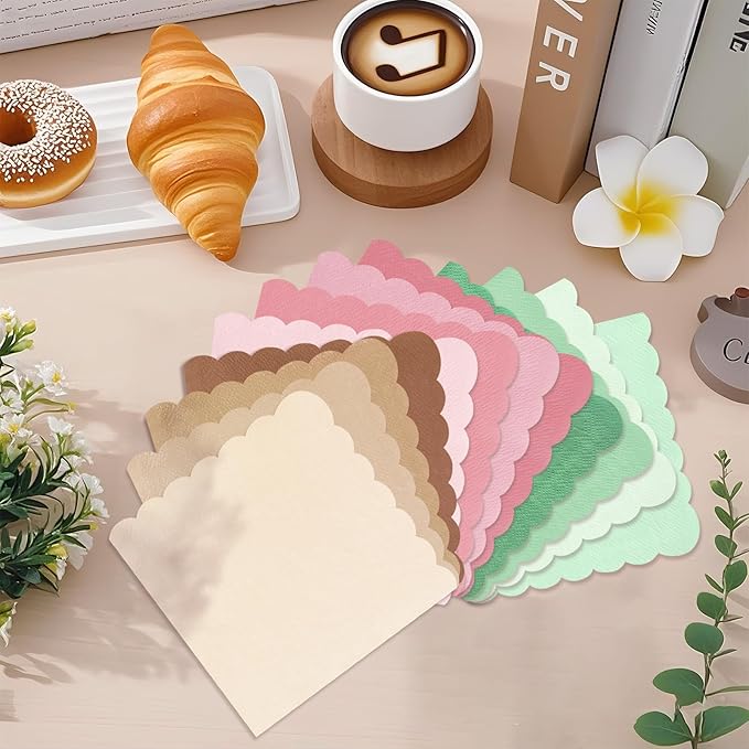 120PCS Gradient Pink Cocktail Party Napkins,Hot Pink Scalloped Beverage Dessert Paper Napkin for Birthday Wedding