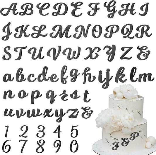 Jspupifip 64 Pcs Acrylic Cake Alphabet Numbers Topper, Mirror Number 0-9 and Alphabet A-Z Personalized Cake Picks Decor Anniversary Wedding Baby Shower Party Supplies(Black)