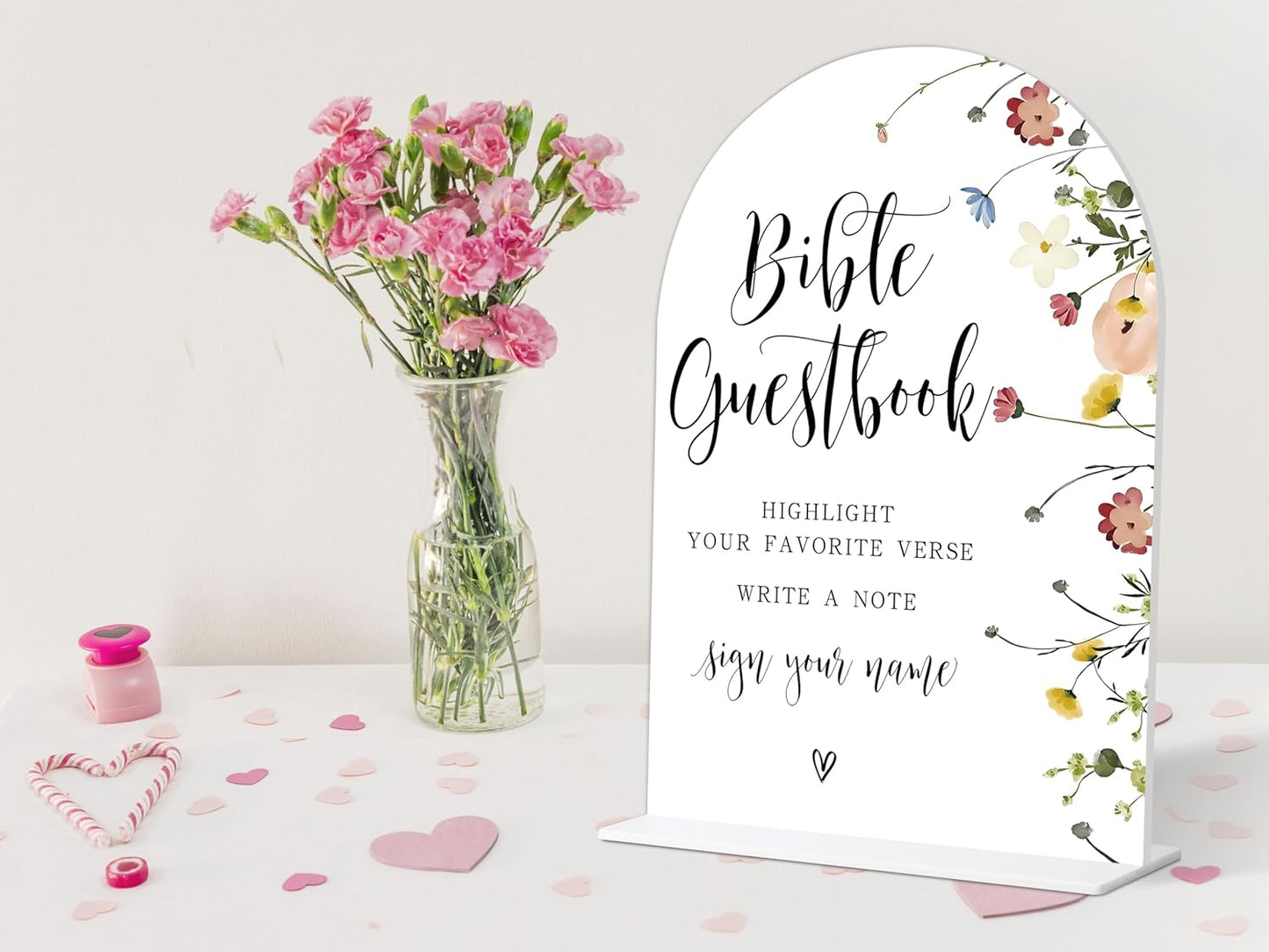 Wedding Bible Guest Book Sign, Flower Style Bridal Shower Signs for Engagement, Bridal Shower and Reception, Bridal Shower Decorations, Wedding Shower Favors, 6X8 Inch Acrylic Arch Sign with Stand,39