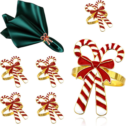 Christmas Candy Cane Napkin Rings Set of 6 Red White Napkin Rings for Winter Xmas Wedding Baby Shower,Western Festival Napkin Ring Holders for New Year Party Family Dinner Daily Table Decor