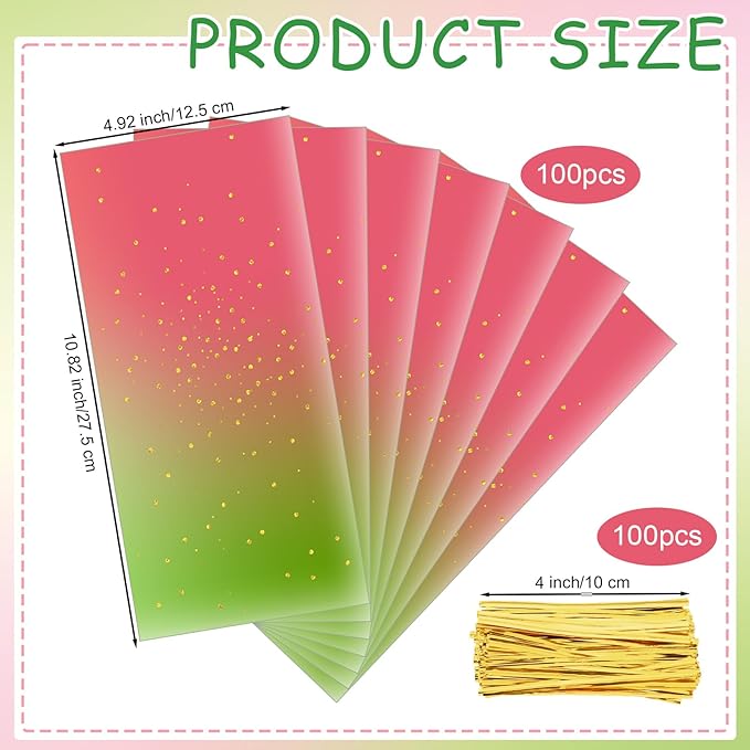 Sweetude 100 Pcs Wildflower Party Cellophane Treat Bags Candy Plastic Clear Goody Bags Flat Bottom Gift Supplies for Baby Shower Bridal Shower Birthday Wedding Party Favors, 11"x 5"(Colorful Style)