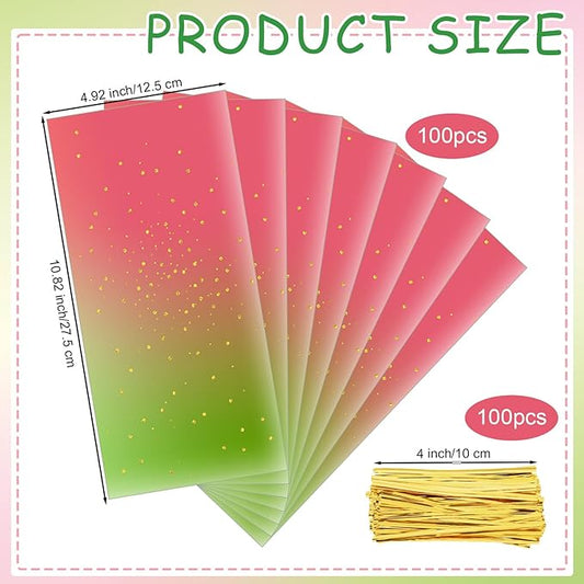 Sweetude 100 Pcs Wildflower Party Cellophane Treat Bags Candy Plastic Clear Goody Bags Flat Bottom Gift Supplies for Baby Shower Bridal Shower Birthday Wedding Party Favors, 11"x 5"(Colorful Style)