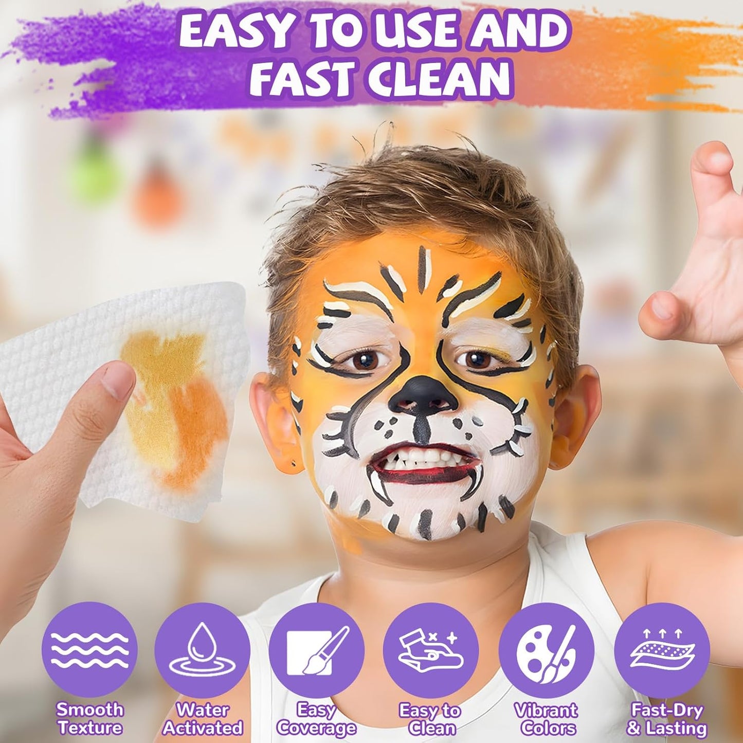 Professional Face Painting Kit for Kids – 44 Color Water Activated Facepaint Makeup Kit, Non-Toxic face Paint with Stencils, Gems, Brushes– for Halloween, Parties, Carnival, School Event & Festivals
