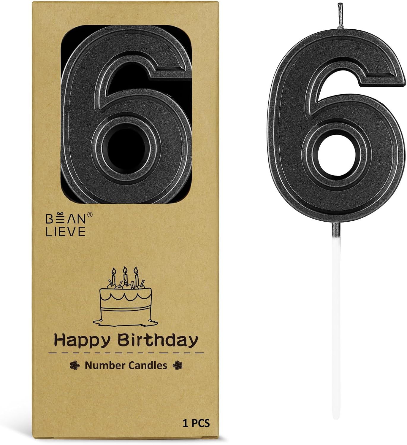 BEAN LIEVE Black Birthday Candles Number 6, Black Number Candles, Cake Number Candles for Birthday Parties and Wedding Anniversary Celebrations