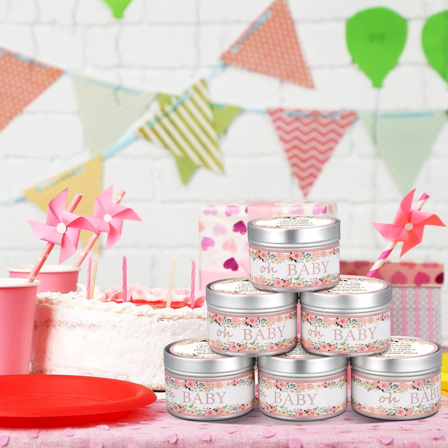 MTLEE 24 Pcs Flowers Baby Shower Party Favors Candles Lavender Scented Baby Shower Favors for Guests Rustic Tealights Candles Gender Reveal Return Gifts Girl Boy(1.2 Oz, Pink)