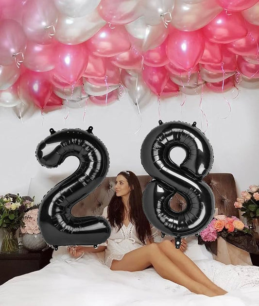 40 Inch Number 8 Balloon, Black 8 18 28 80 Birthday Balloons for Men Boys, 8th Birthday Decorations Party Supplies, Wedding, Graduations