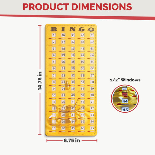 MR CHIPS Jam-Proof Finger Tip Master Bingo Card with Sliding Windows Large Cardboard Calling Cards Gold Rush Style