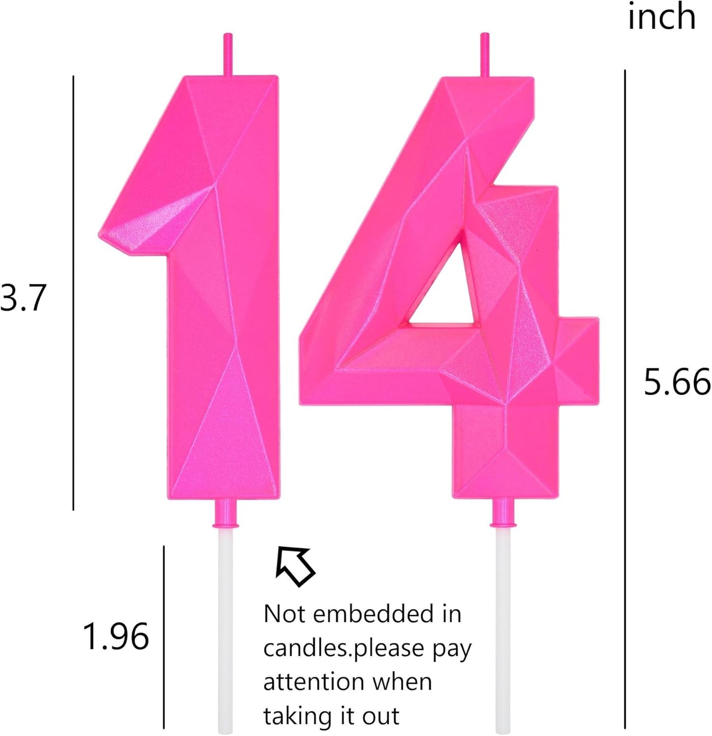 DERVENTA Large Birthday Candle Number 3D Pink 3.7 inch Party Celebration Anniversary Decoration Cake Topper 1 Piece (Number 14 Pink)