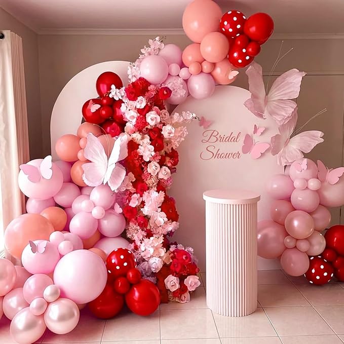 Red and Pink Balloon Garland Arch Kit, 167Pcs latex Balloons Different Sizes 18 12 10 5 inch for Women Girl Birthday Baby Shower Wedding Valentines Day Party Decorations