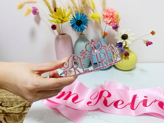 JETKONG Retirement Party Decorations Retired Tiara/Crown, Retired Sash for Women Retirement Gifts, Retirement Party Supplies, Gifts, Favors (Pink)