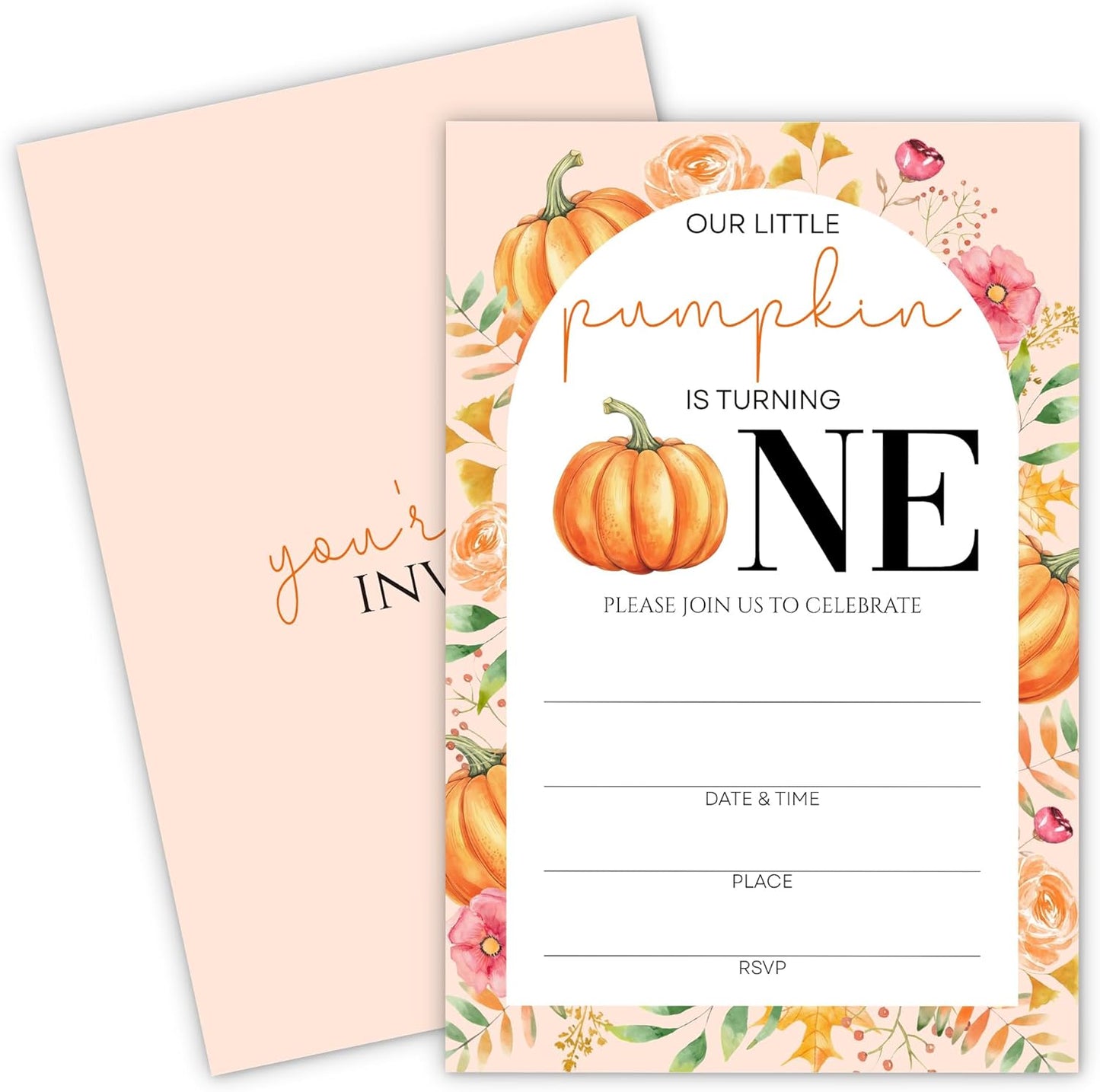 Birthday Invitations - Our Little Pumpkin Design Card with Envelopes And RSVP Cards - You're Invited 20Pcs Fill In Birthday Invitation Cards For Boys, Girls, Kids(4 x 6 Inch) (024)