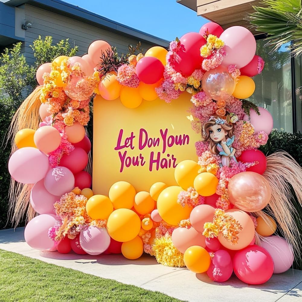 Yellow Pink Balloon Garland Double Stuffed Light Baby Pink Peach Balloons Different Sizes Pastel Coral Balloon Arch Kit for Birthday Baby Shower Wedding Fall Autumn Pumpkin Party Decorations