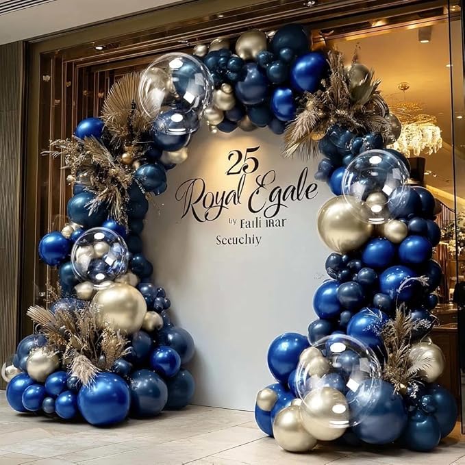 Royal Blue Gold Balloon Arch Double Stuffed Latex Bobo Pearl Gold Balloon Garland Navy Ruby Blue Balloons for Birthday Baby Shower New Year Wedding Prom Business Opening Party Decor