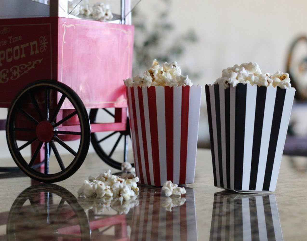 24pcs Striped Paper Popcorn Boxes for Party Favor Supplies (Black)