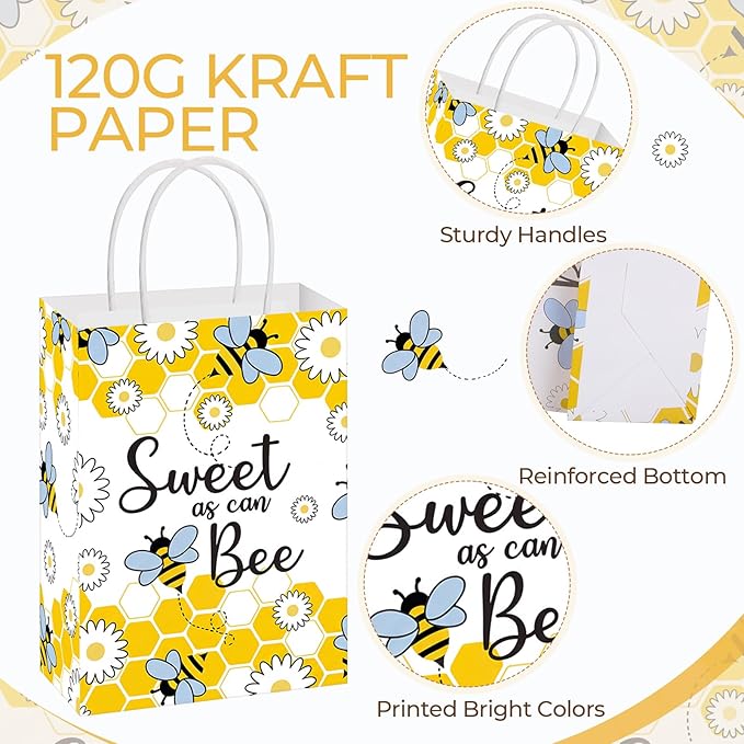 Resholder 30 Pcs Bee Gift Bags with Handles Sweet as Can Bee Party Decorations Bumble Goodie Paper Bags Portable Candy Treat Pouch for Theme Birthday Baby Shower Gender Reveal Party Favor Supplies