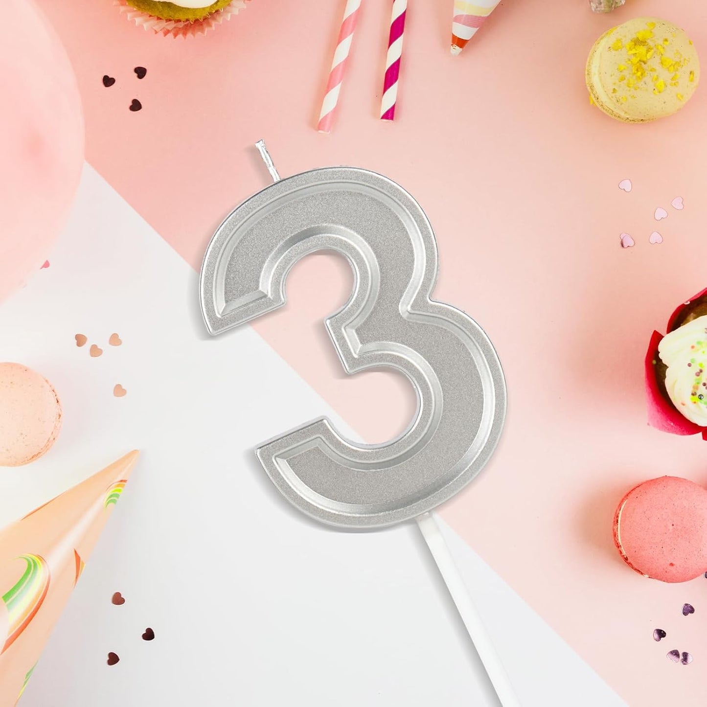 BEAN LIEVE Silver Birthday Candles Number 3, Silver Number Candles, Cake Number Candles for Birthday Parties and Wedding Anniversary Celebrations