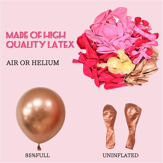 Pink Balloon Garland Arch Kit, 145pcs Hot Pink Rose Gold Balloons with Confetti Balloons for Mother's Day Decoration Girl's Birthday Bridal Baby Shower Princess Theme Party Background Decorations