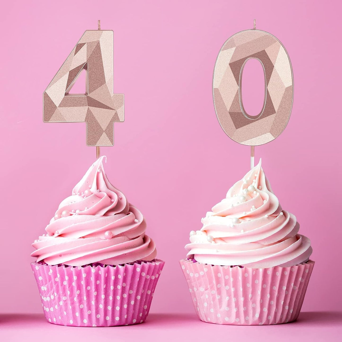 Nuanchu 40th Birthday Candles, Number 40 Happy Birthday Cake Topper 3D Diamond Shape Numeral Sparkler Candles for Men Women Party Wedding Decoration Theme Party (Rose Gold)