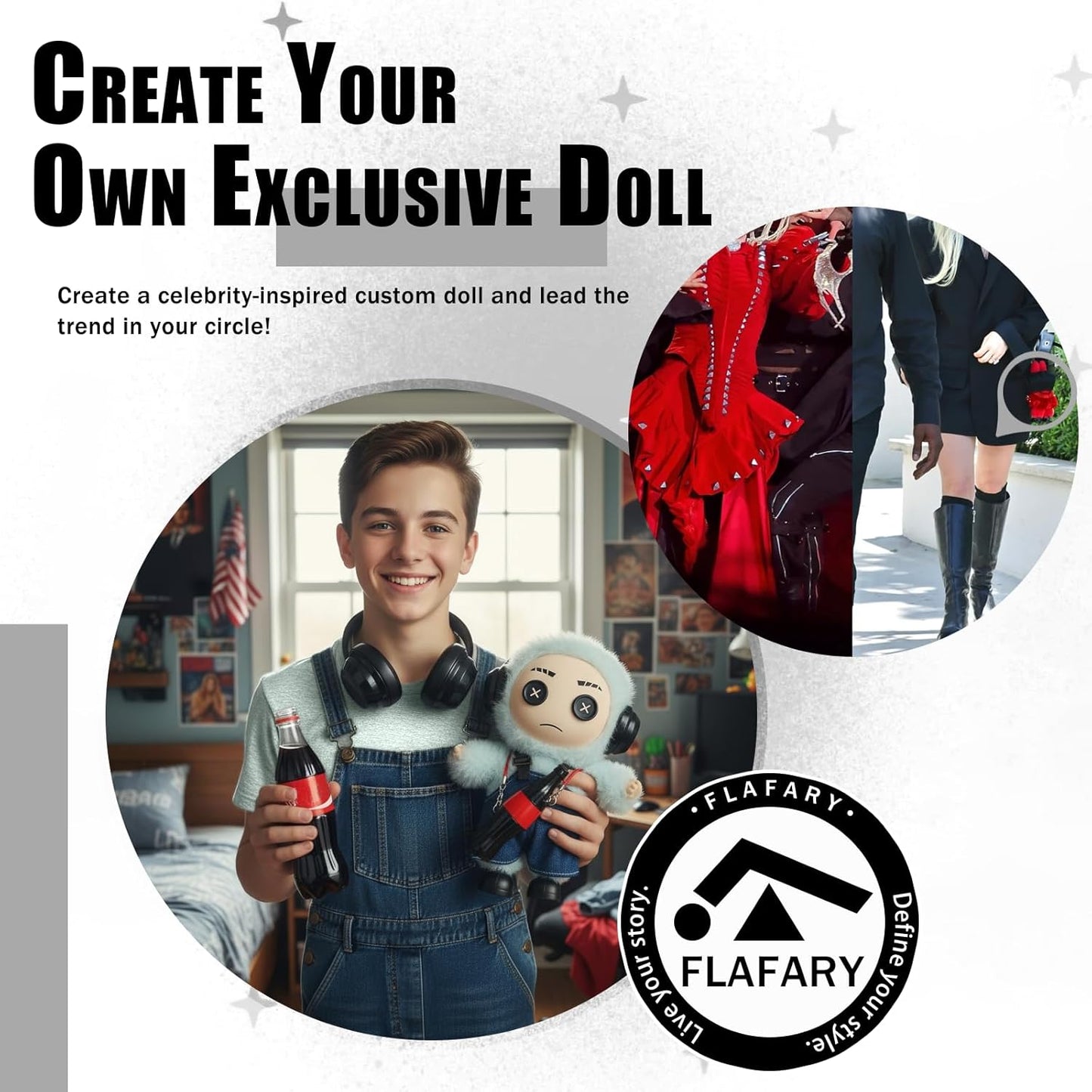 Doll Clothes for 17cm Dolls (No Doll Included) - Stylish and Adorable Outfits for Boys and Girls, Toy Fashion Accessories, Include Headphones, Small Bottle Pendant, Canvas Shoes(Black)