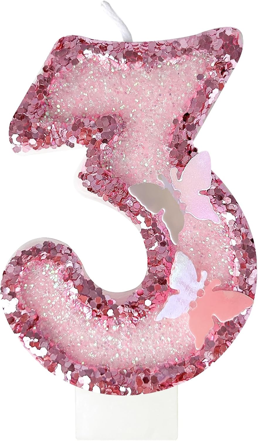3th Birthday Candles，Glitter Butterfly Cake Toppers Pink Sequins Wedding Numeral Cupcake Decorations，Suitable for Girl and boy Wedding Cakes, Party Celebrations, Birthday Decorations