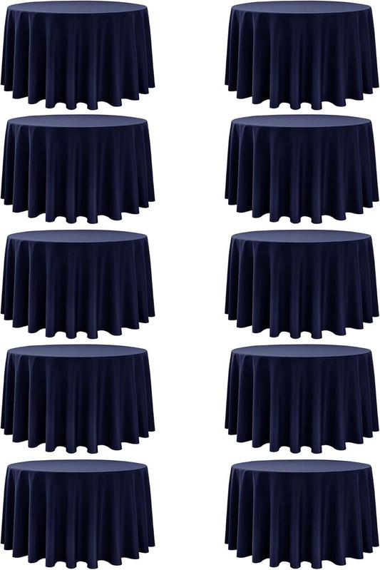 10-Pack Navy Blue Round Tablecloths, 108 Inches, Stain-Resistant Polyester for 4-5 Ft Round Tables - Washable Table Covers for Weddings, Banquets, Birthday Parties, Events