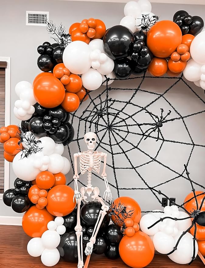 Halloween Balloon Garland Arch Kit, 134 pcs Orange Black White Gold Latex Balloons in Assorted Sizes, Perfect for Halloween Party, Haunted House, Spooky Birthday or Indoor Outdoor Decor