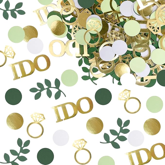 280PCS Greenery Bridal Shower Table Confetti Decorations, Sage Green I DO Diamond Ring Confetti Decor for Wedding Engagement Bachelorette Bride to Be Party