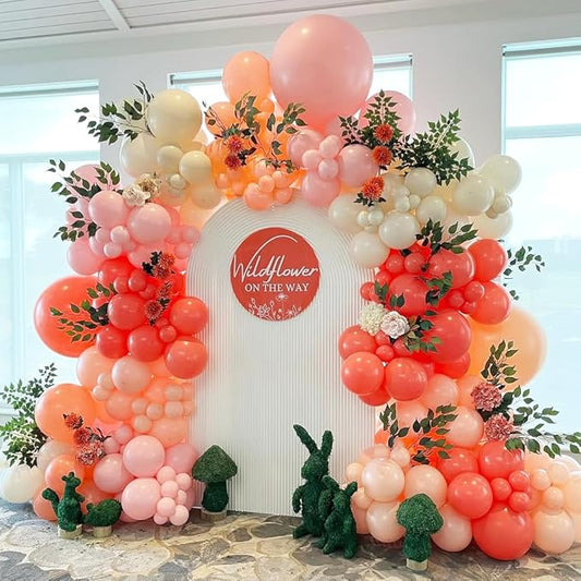 Pink and Coral Red Balloon Garland Arch Kit, Ivory White Maca Orange Latex Balloons Arch Kit for Mother's Day Wedding Engagement Anniversary Birthday Baby Shower Party Decoration Supplies