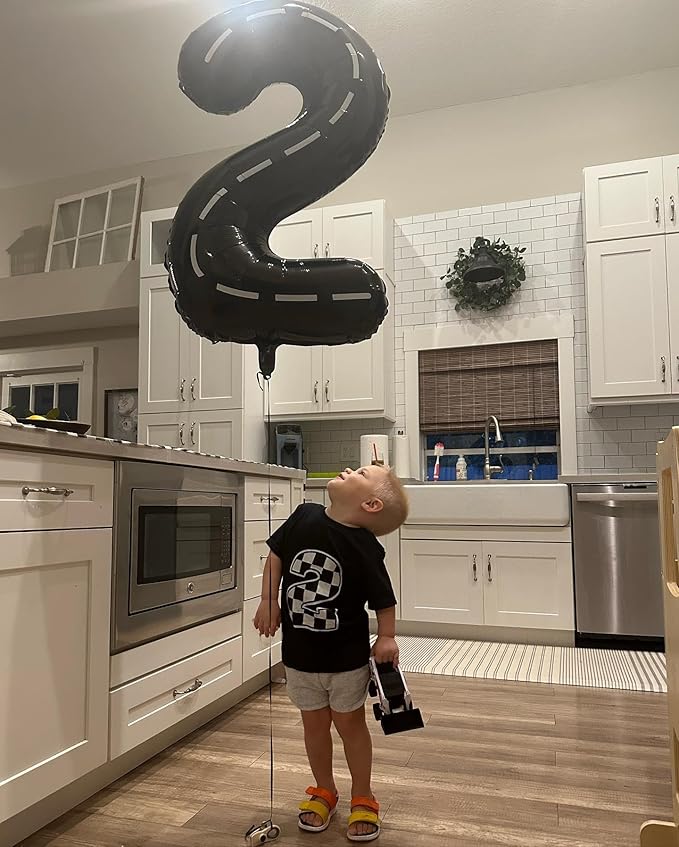 Race Car 2 Balloon, Two Number Balloons 40 Inch, 2nd Black Balloon Number Birthday Decorations, Second Two Birthday Party Supplies, Number 2 Balloon