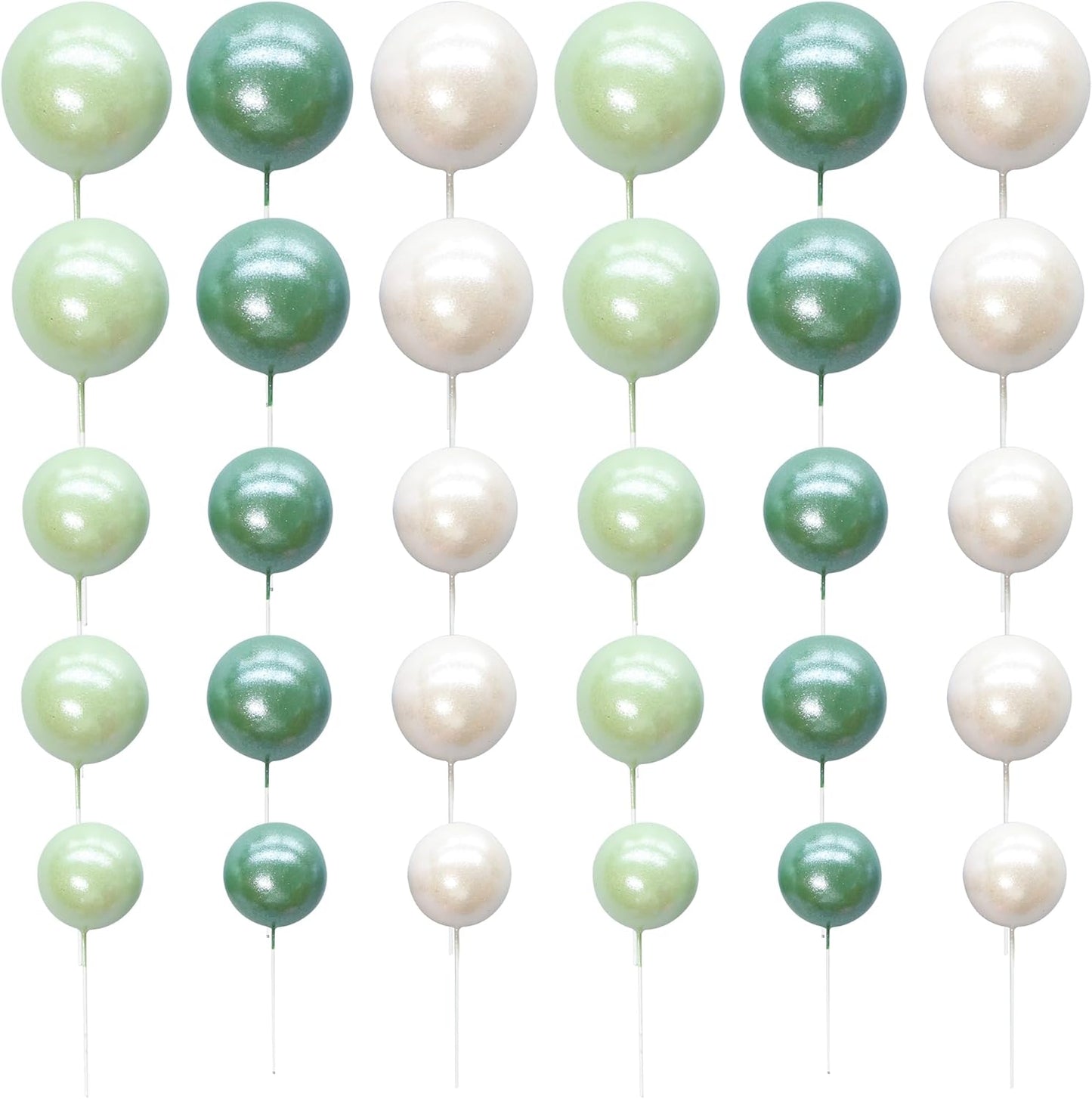 Ephlyn 30Pcs Ball Cake Picks Colorful Ball Shaped Cake Topper Pearl Balls Cupcake Cake Insert Topper for Birthday Party Wedding Decoration Supplies Pearl White Green