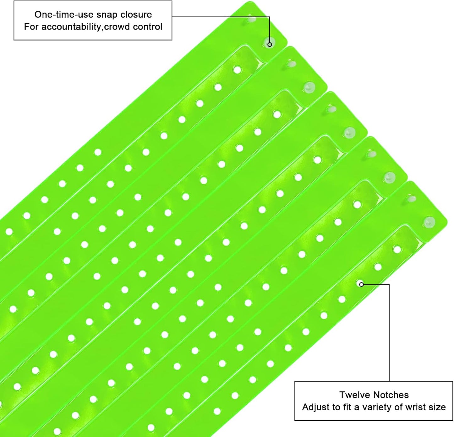 Green Plastic Wristbands-500 Pack Colored Identification Wristbands for Events, Waterproof Lightweight Security Vinyl Wristbands for Party Concert Club Festival Entrance Admission