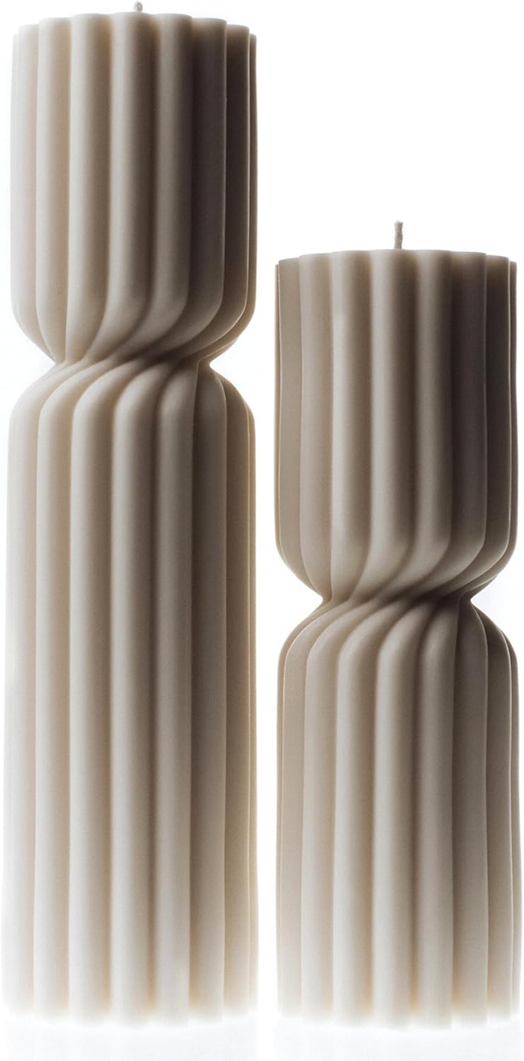 LAWA Spiral Spire Candle - Large Beautiful Handmade Pillar Scented Soy Wax Elegant Bubble Aesthetic Candle Housewarming Gift Home Room Shelf Decor Idea White (Set of 2, White)