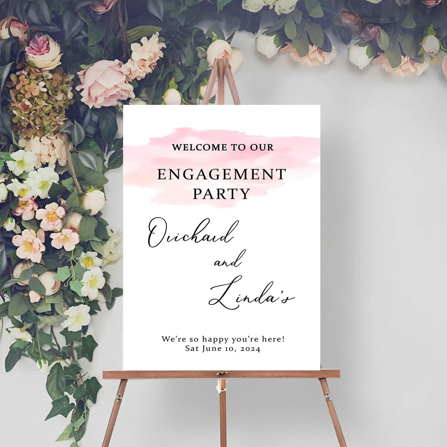 Engagement Sign, Rectangular, Pink, 12x18 Inches, Full Size, Glam, Real Estate, Construction Sites, Politics, Personal Events