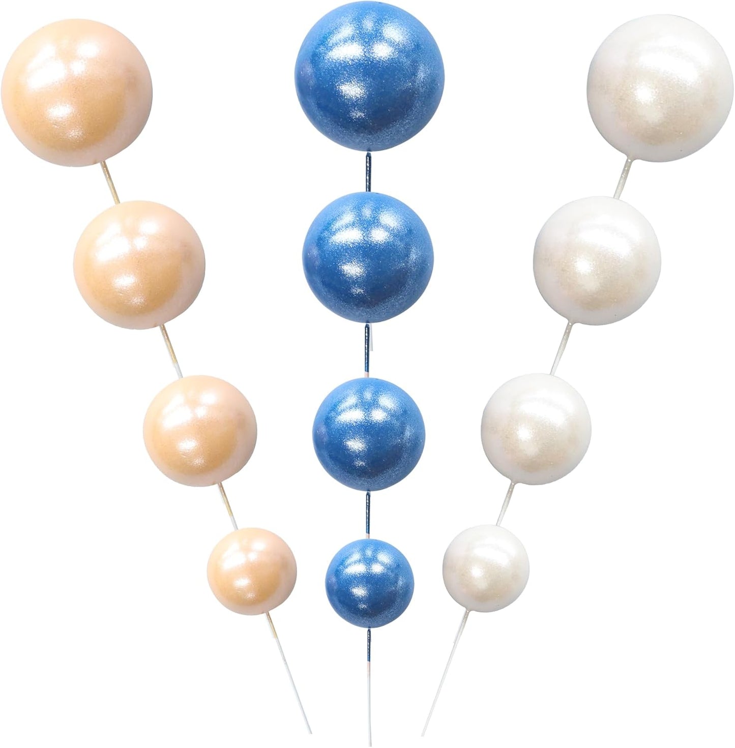 Ephlyn 30Pcs Ball Cake Topper Ball Cake Picks Colorful Pearl Ball Shaped Cupcake Insert Cake Topper for Bear Theme Birthday Party Favors Wedding Decoration Pearl White Dark Blue Yellow