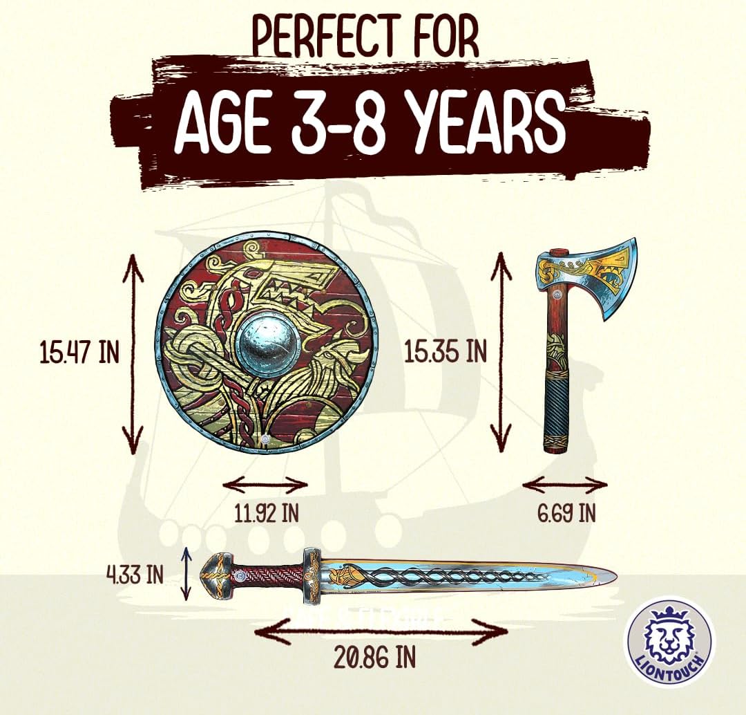Liontouch - Viking Foam Sword, Shield & Axe | for Kids Aged 3-8 Years | Chief Harald’s Medieval Set for Little Warriors & Berserker’s Pretend Play | Safe Weapon Accessories for Dress Up & Costumes