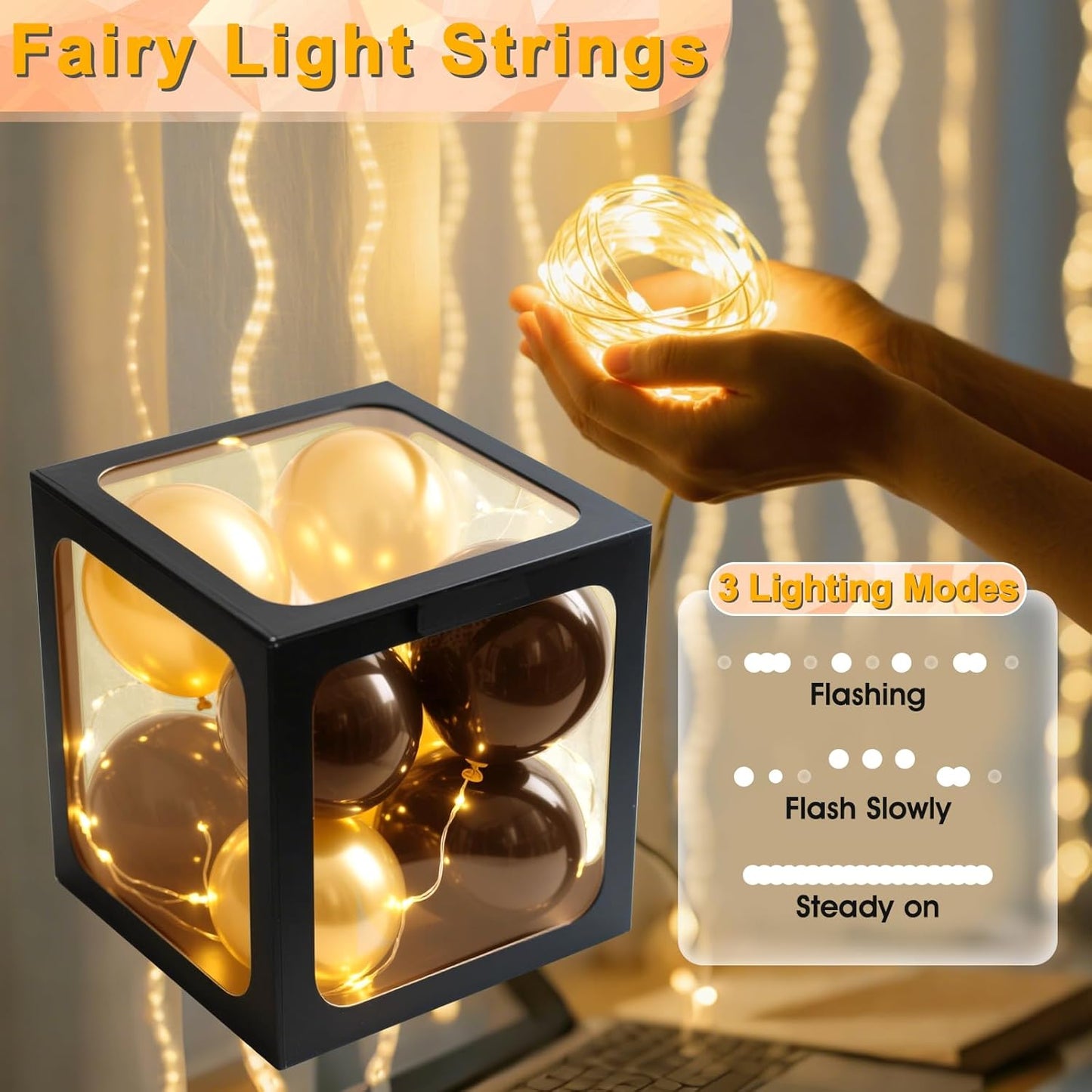Ledido Transparent Balloon Boxes, Clear Balloon Boxes with 5 Pcs String Lights and 78 Letters for Baby Shower Gender Reveal Grad Birthday Party Anniversary Bridal Wedding Decor - 5 Black Boxes