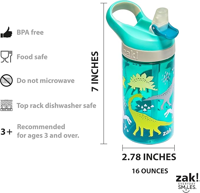Zak Designs 5-Piece Dinnerware Set, Dinosaur - Durable Plastic & Stainless Steel - Includes Water Bottle, 8-Inch Plate, 6-Inch Bowl, Fork & Spoon - Suitable for Kids Ages 3+