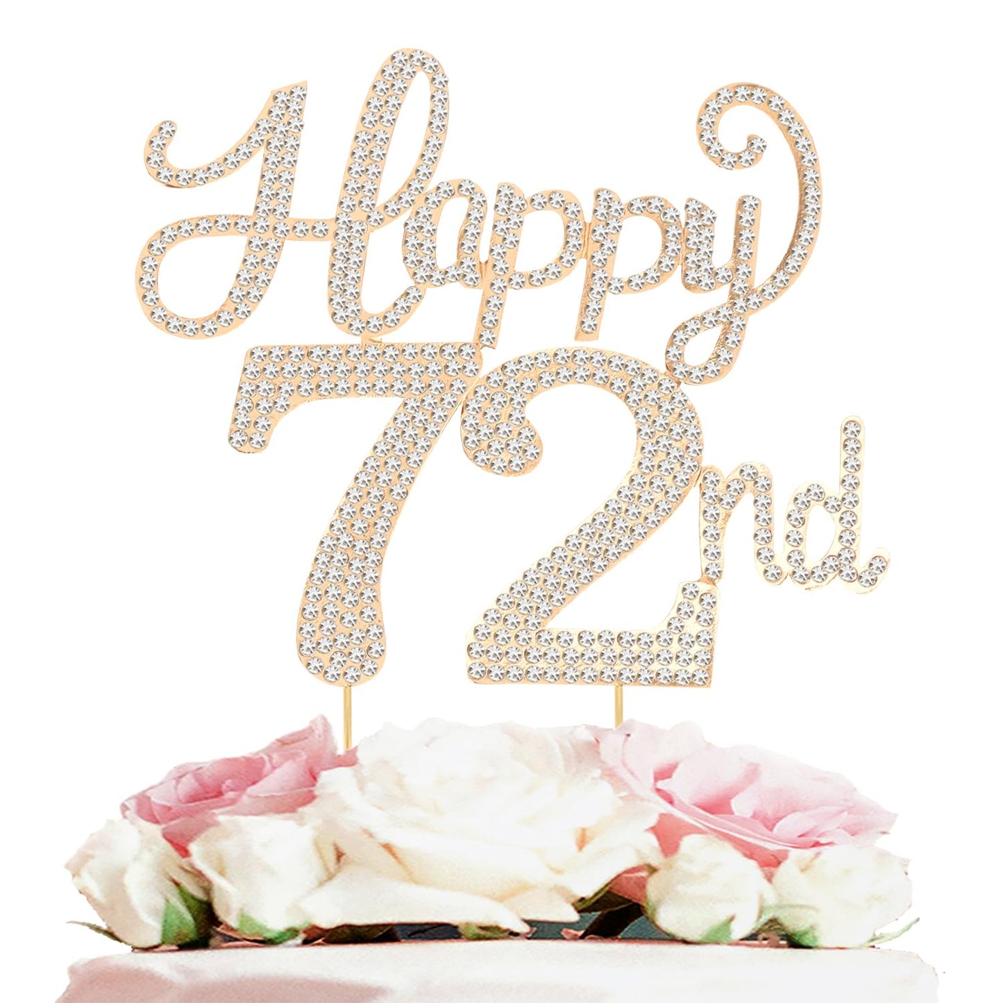 Happy 72nd Birthday Decorations,72nd Birthday Gold Rhinestone Cake Topper - Cheers to 72 Years Old Bday Party Metal Sparkly Cake Centerpieces Sign.