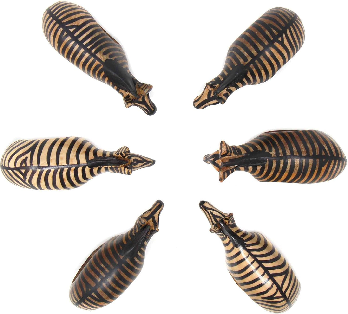 Global Crafts Handcarved Mahogany Wooden Napkin Ring Holders, Zebra, Set of 6 (KWF012_Z)