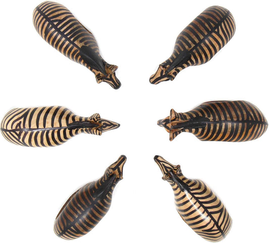 Global Crafts Handcarved Mahogany Wooden Napkin Ring Holders, Zebra, Set of 6 (KWF012_Z)